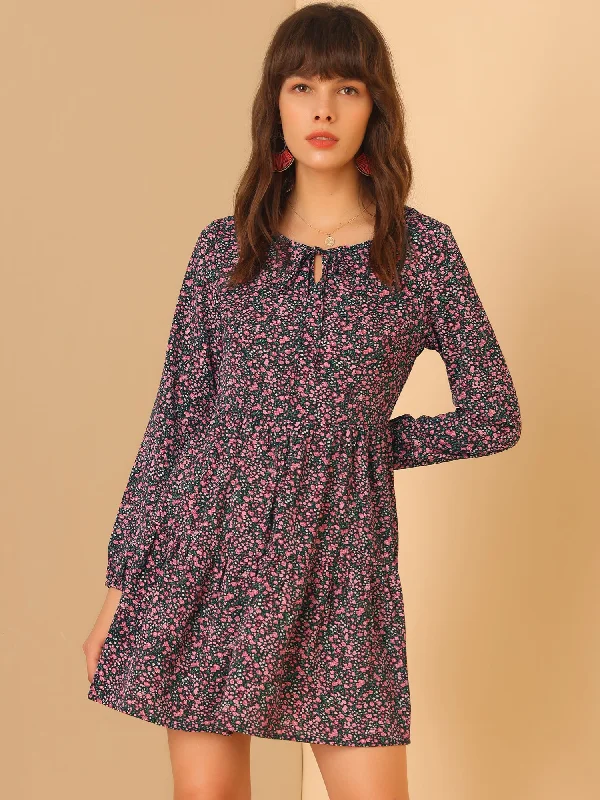 Formal Long Sleeves Evening DressFloral Print Tiered Lightweight Flowy Long Sleeve Dress