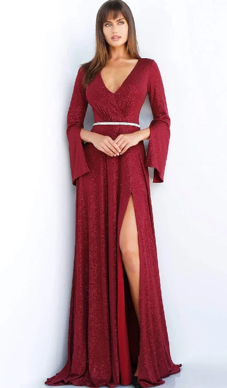 Formal Dress for Charity BallsJovani - 63124 Split Long Sleeve Glitter High Slit Gown