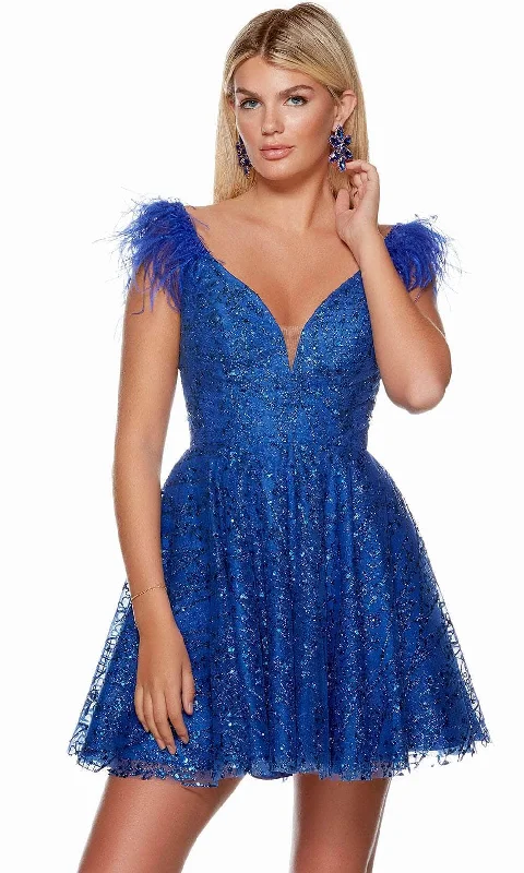 long party dressesAlyce Paris 3151 - Feathered Glitter Homecoming Dress