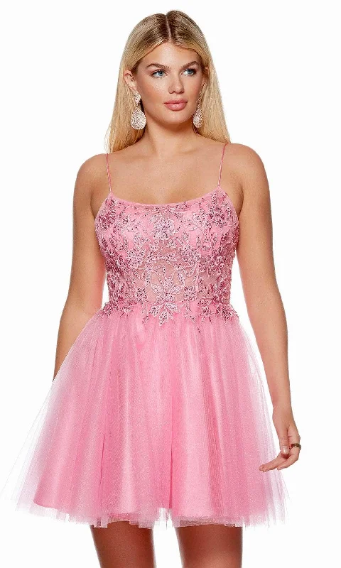 short party dressesAlyce Paris 3155 - Sheer Applique Bodice Homecoming Dress