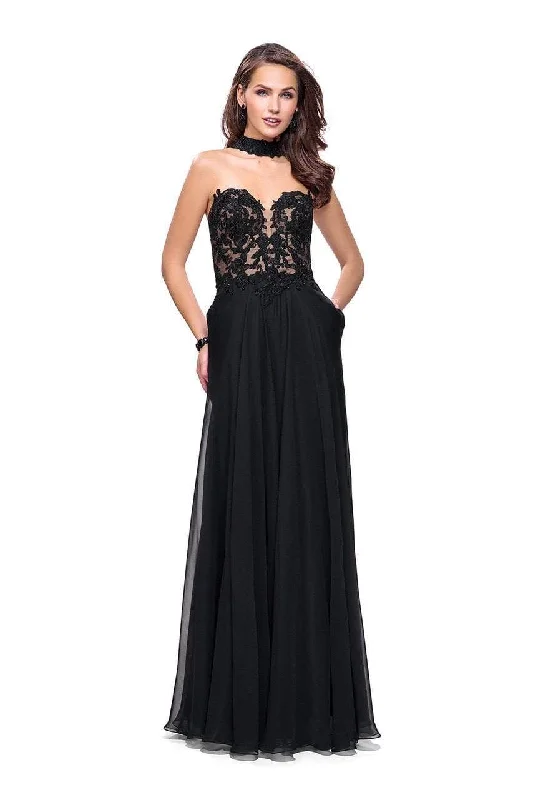 Formal Dress for Charity BallsLa Femme - 25450 Choker Accented Plunging Lace Bodice Gown