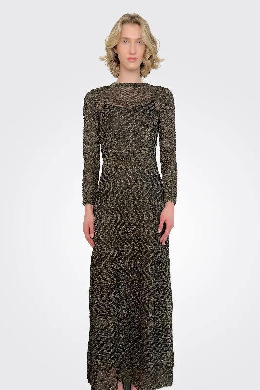 Fabulous Lace Long Sleeves DressLong Sleeve Metallic Dress - Ono Black