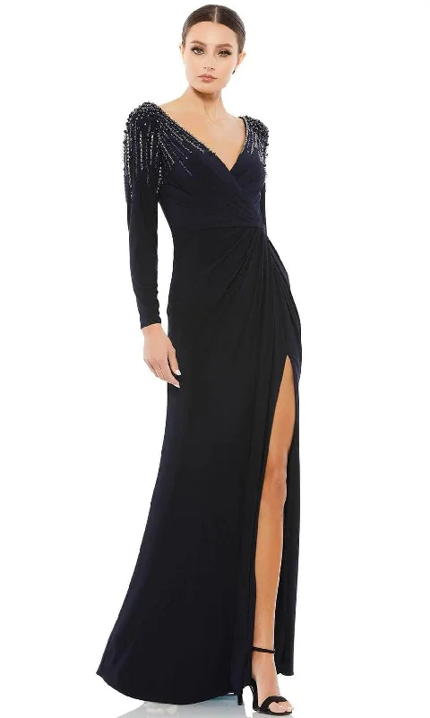 Formal Long Sleeves Cocktail GownMac Duggal 55715 - Long Sleeved Embellished Shoulders Jersey Dress