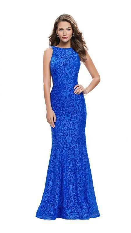 Formal Dress for Bohemian ThemesLa Femme - 24903 Sleeveless Jewel Back Lace Mermaid Gown