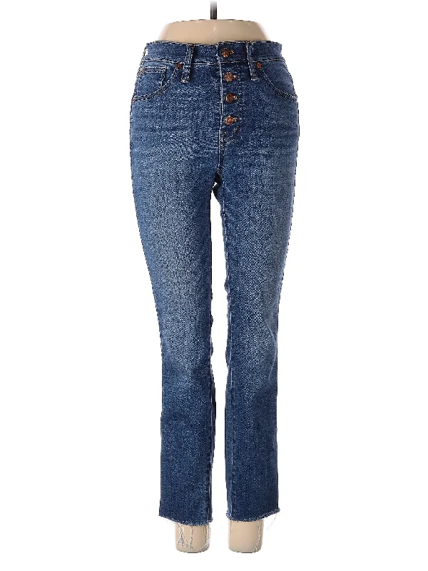 women's denim jeans with frayed edgesHigh-Rise Straight-leg Jeans in Medium Wash