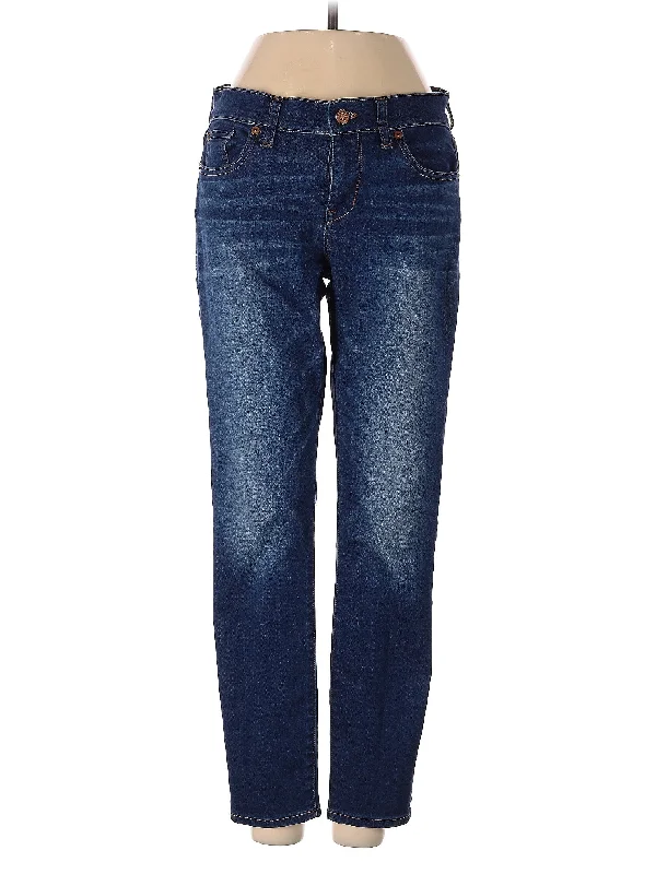 women's denim jeans with leather patchesMid-Rise Straight-leg Jeans in Medium Wash