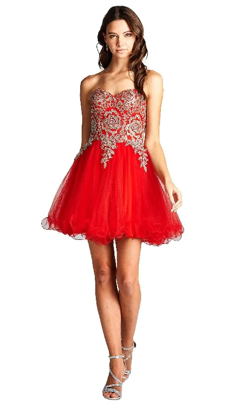 eco-friendly party dressesTrevi Collection - Strapless Embroidered A-line Homecoming Dress