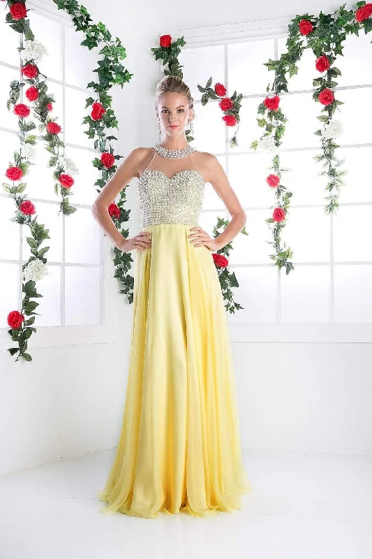 Formal Dress for International EventsCinderella Divine - High Halter Pearl Adorned Bodice Chiffon Gown