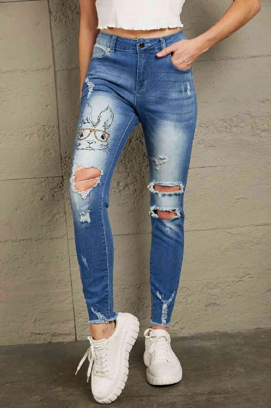 women's denim jeans for a cozy weekendBaeful Easter Distressed Frayed Hem Jeans