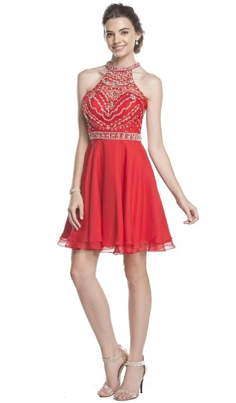 bachelor party dresses (for women)Trevi Collection S1601 - Ornate Halter Homecoming Dress