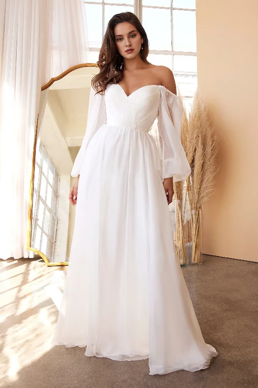 Funky Fashion Long Sleeves DressWhite A-line long sleeved chiffon and floor length dress