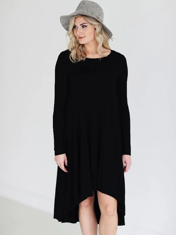 Funky Pattern Long Sleeves DressBlack DLMN Long Sleeve High Low Dress