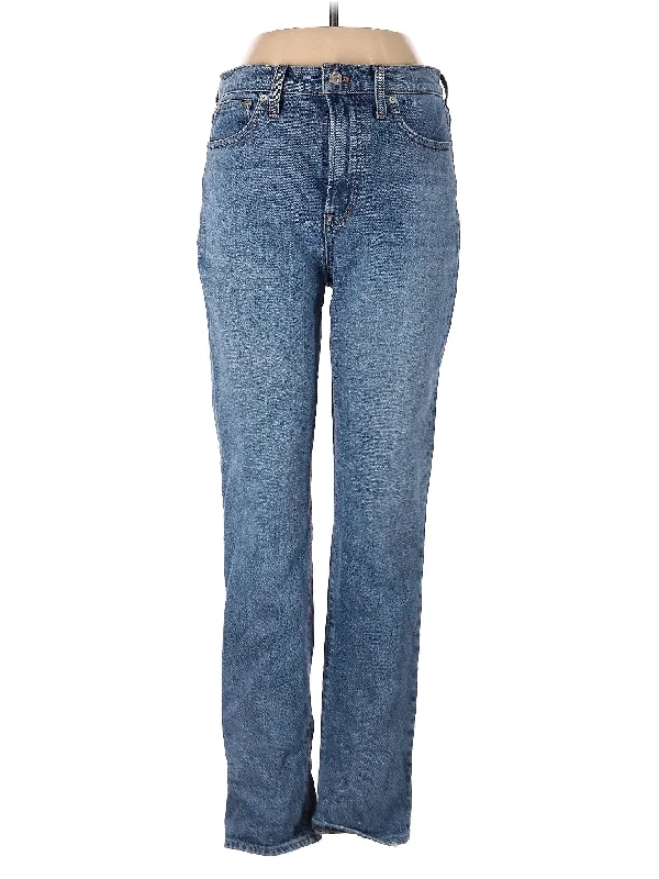 women's denim jeans with leather back pocketsHigh-Rise Straight-leg Jeans in Medium Wash