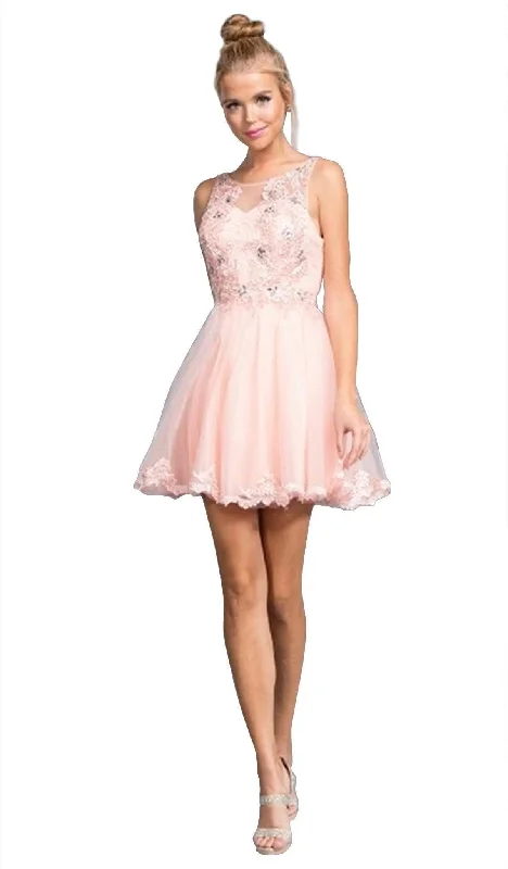 minimalist party dressesTrevi Collection - Floral Applique A-line Homecoming Dress