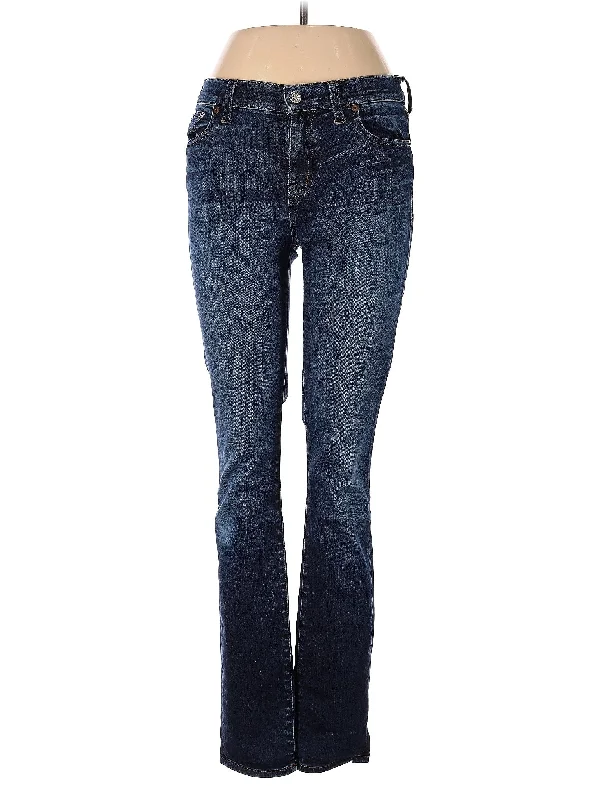 women's denim jeans with distressed hemsHigh-Rise Bootleg Jeans in Medium Wash