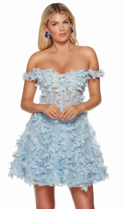 homecoming party dressesAlyce Paris 3172 - Floral Ornate Off Shoulder Homecoming Dress