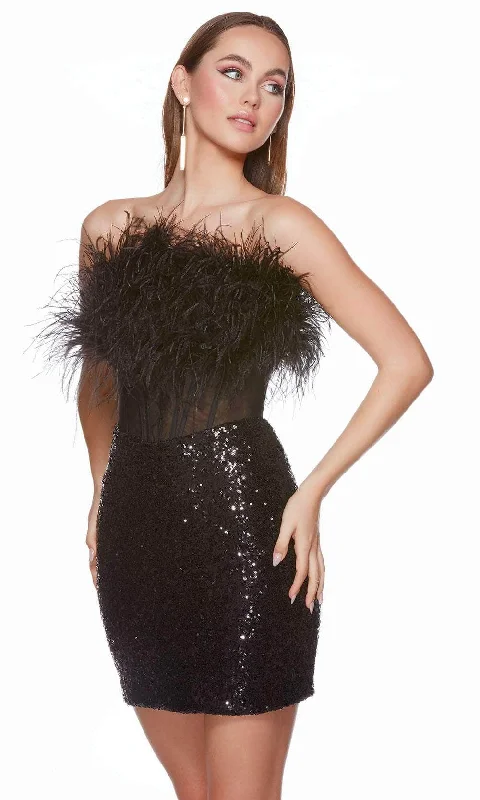 body-skimming party dressesAlyce Paris 4799 - Feather Corset Homecoming Dress