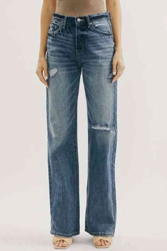 women's denim jeans for a relaxed lookButtoned Distressed Washed Jeans