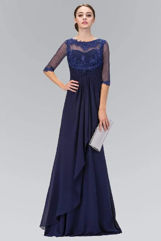 Formal Dress for Grammy AwardsElizabeth K - GL1424 Sheer Sleeves and Back Chiffon A-line Gown