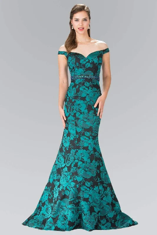 Formal Dress for Film PremieresElizabeth K - GL2245 Mock Off-Shoulder Floral Print Mermaid Gown