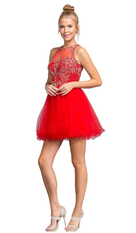 glam party dressesTrevi Collection - Bedazzled Illusion Halter Homecoming Dress