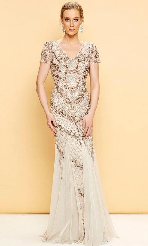 Formal Dress for Formal DinnersAdrianna Papell - AP1E201532 Short Sleeve Beaded Mermaid Gown