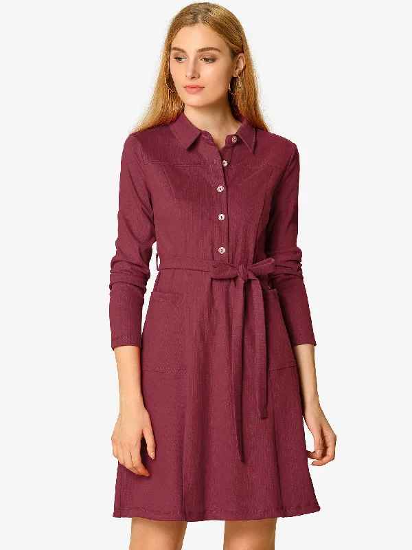 Fancy Long Sleeves Ball GownChambray Half Placket Long Sleeve Belted Casual Safari Shirt Dress