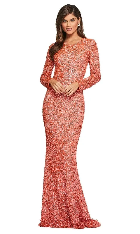 Fancy Long Sleeves Wedding Guest DressSherri Hill - Long Sleeve Open Back Allover Sequins Dress 53447 - 1 pc Coral In Size 8 Available