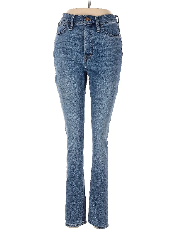 women's denim jeans with distressed thighsHigh-Rise Straight-leg Jeans in Light Wash