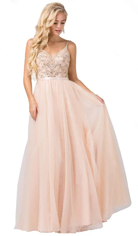 Formal Dress for Talent ShowsDancing Queen - 2519 Sleeveless Embroidered Bodice Tulle Gown