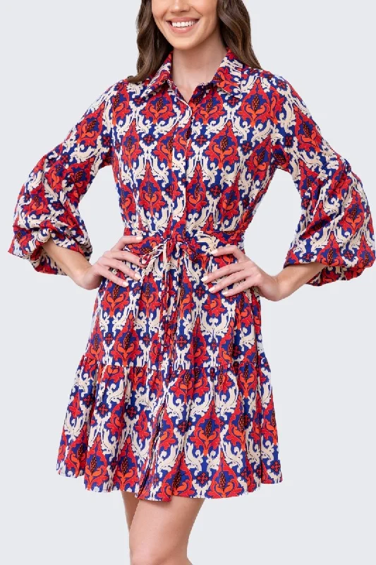 Full Length Long Sleeves DressALLIE DRESS Long Sleeve (BLUE/MULTICOLOR)