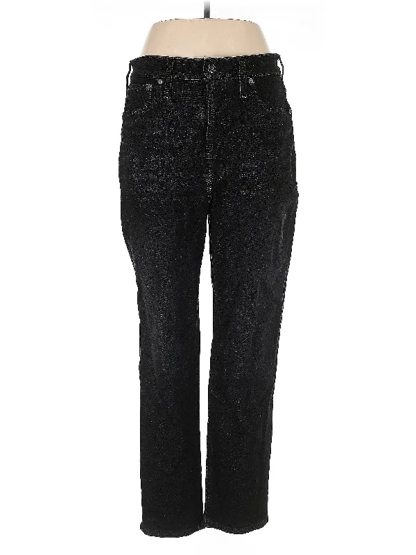 women's elastic waist denim jeansLow-Rise Straight-leg Jeans in Dark Wash