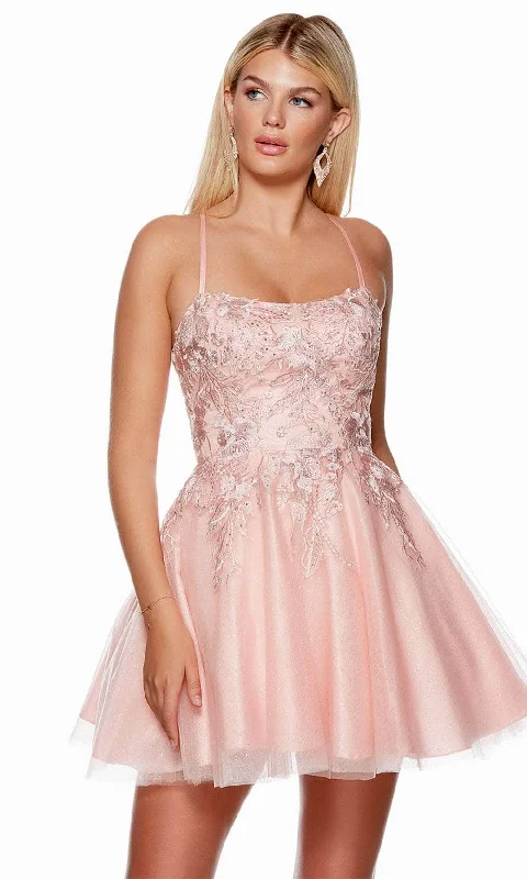 striped party dressesAlyce Paris 3152 - Embroidered A-Line Homecoming Dress