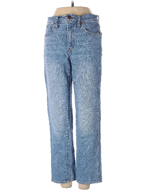 women's stone-washed denim jeansMid-Rise Straight-leg Jeans in Light Wash