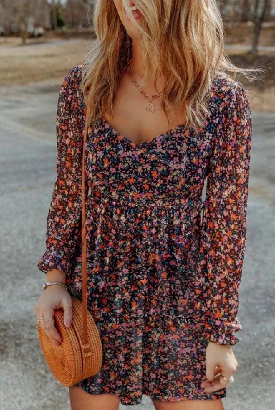 Flirty Silk Long Sleeves DressLong sleeve floral dress