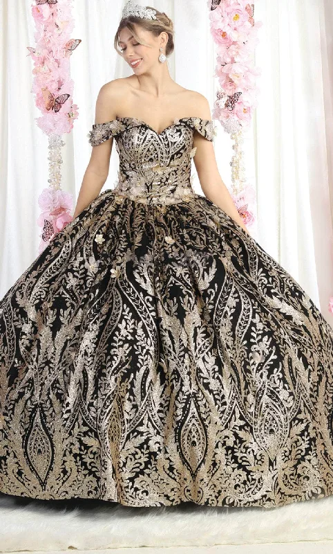 Formal Dress for Resort EventsMay Queen LK186 - Metallic Motif Quinceanera Ballgown