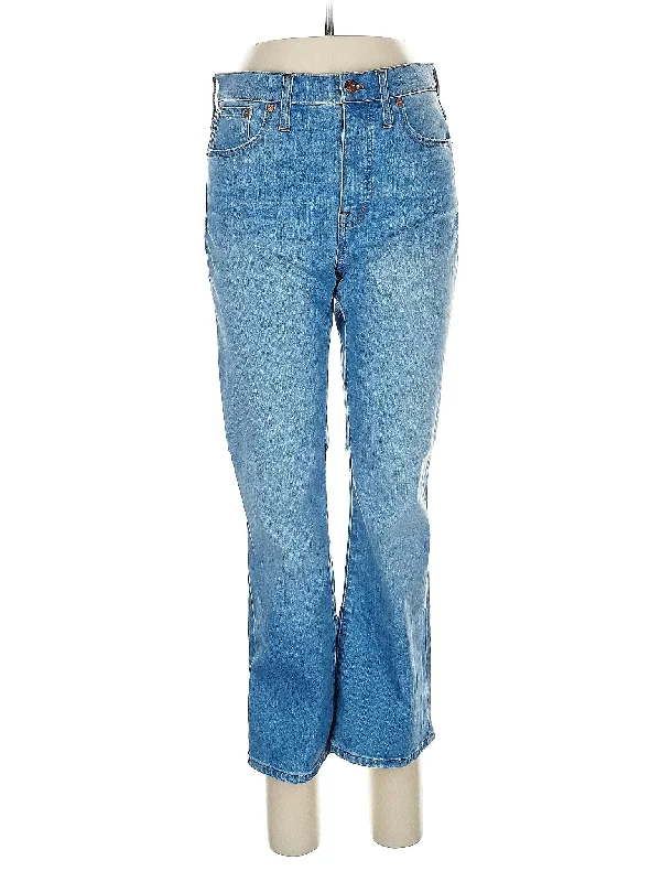 women's denim jeans with raw hemsHigh-Rise Bootleg Jeans in Light Wash