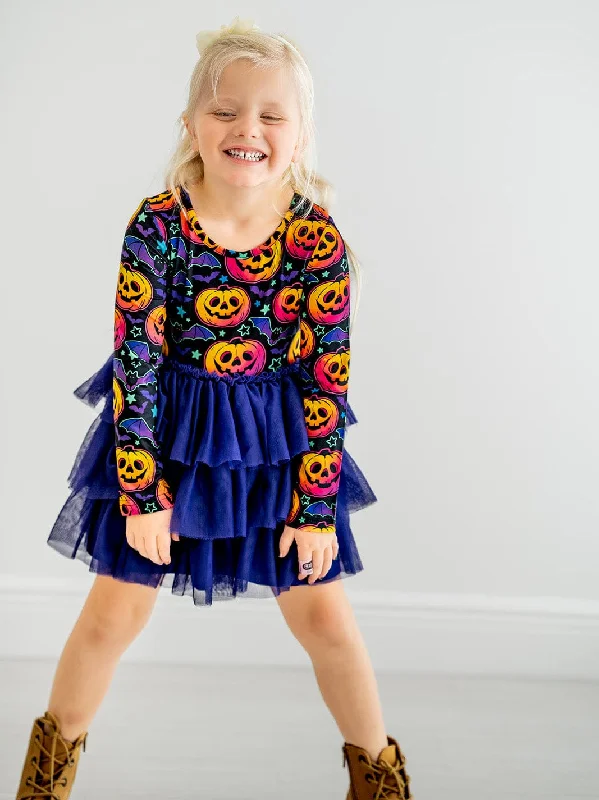 Fresh Floral Long Sleeves DressA Little Batty Goin' Batty - Girls Long Sleeve Performance Material Tulle Dress