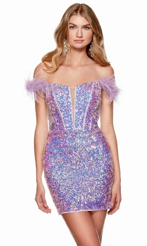 maxi party dressesAlyce Paris 4768 - Feather Sleeve Sequin Homecoming Dress