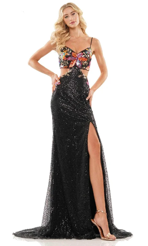 Formal Dress for Art GalleriesColors Dress 2972 - Highly Sequined Cut Out Long Gown