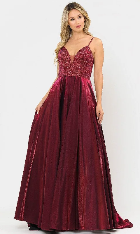 Affordable Formal Dress OptionsPoly USA 8576 - Sleeveless Deep V-neck Long Gown