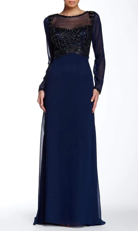 Flowy Long Sleeves DressSue Wong - Long Sleeve Sheer Beaded A-Line Dress N5310 - 1 pc Navy In Size 10 Available