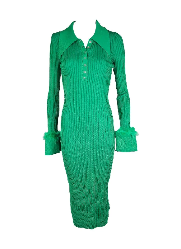 Formal Winter Long Sleeves DressO240030 Knitted Collar Long Sleeve Dress *Green