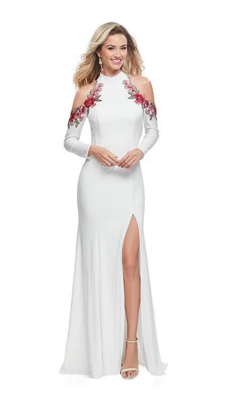 Flexible Long Sleeves Bridesmaid DressLa Femme - 25807 Floral Applique Long Sleeve Sheath Dress