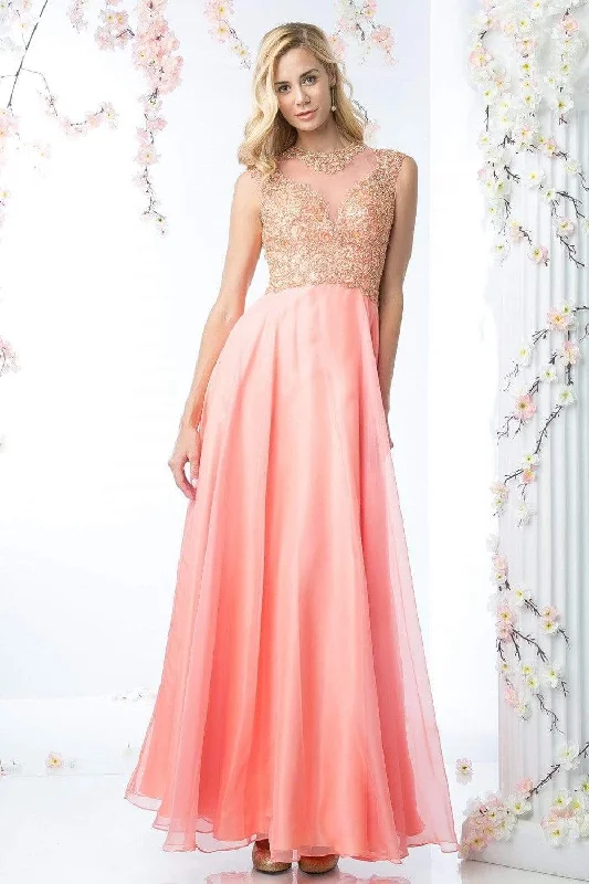 Formal Dress for Sports AwardsCinderella Divine - Embellished Illusion Jewel Neck A-line Gown