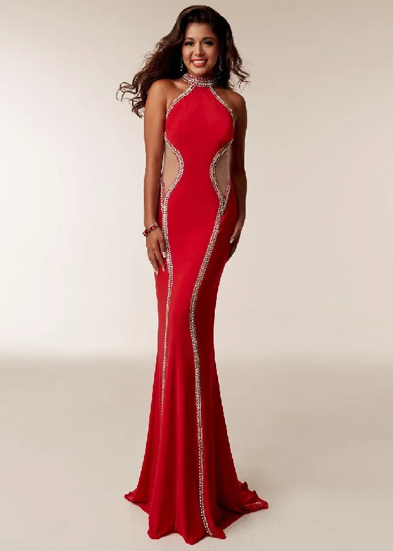 Formal Dress for Resort EventsJasz Couture - 6208 High Halter Contoured Jewel-Trimmed Panel Gown