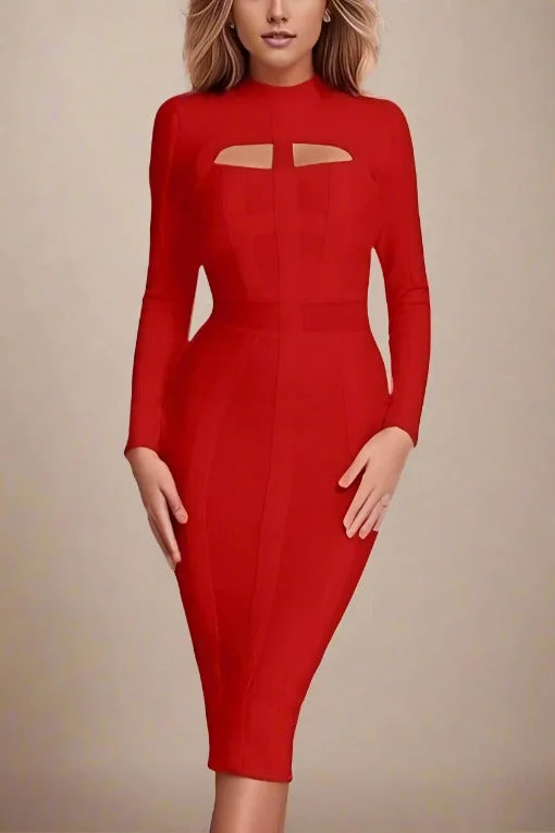 Fabulous Silk Long Sleeves DressBrooke Long Sleeve Bandage Dress - Lipstick Red