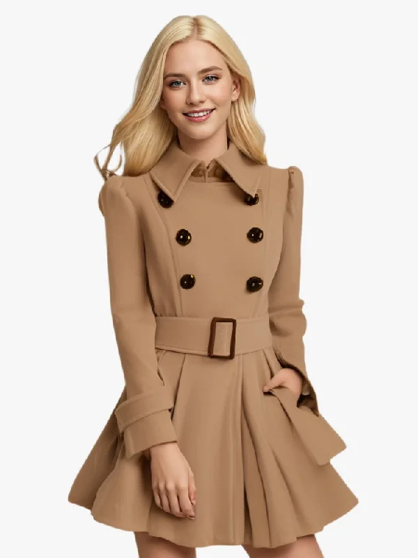 Full-Figured Long Sleeves DressPleated With Belt Long Sleeve Tweed Dress