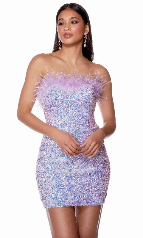 lace-up party dressesAlyce Paris 4767 - Feathered Sweetheart Homecoming Dress