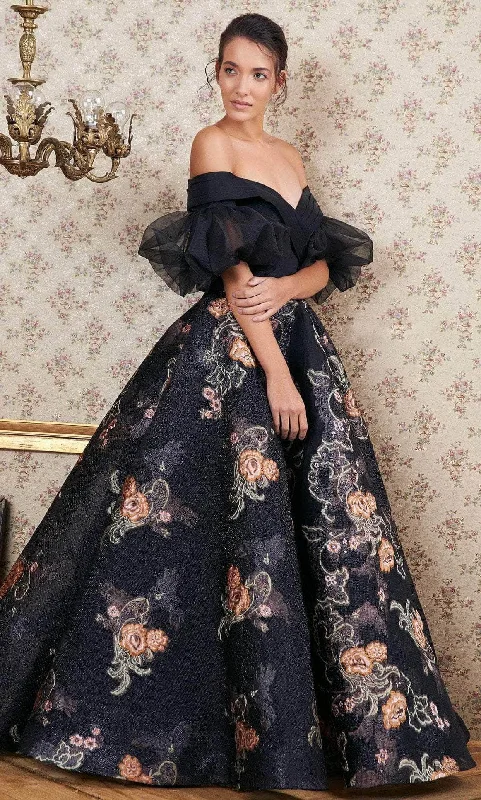 Formal Dress for Garden Party ThemesMNM Couture N0354 - Sweetheart Off Shoulder Floral Gown